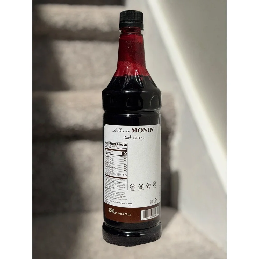 NEW Monin Dark‎ Cherry Syrup 1L Coffee Bar Cocktail Mixer Drink Flavoring EXP 27